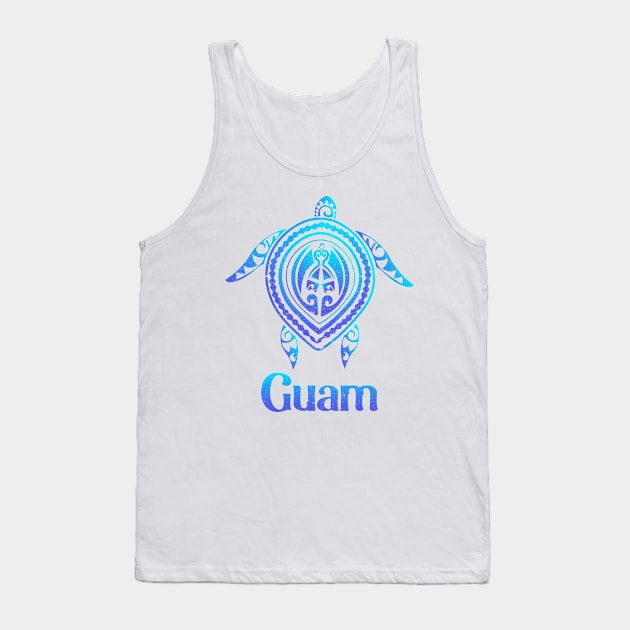 Guam Island Sea Turtle Blue Sea Tribal Pattern Hafa Adai Tank Top by kalponik